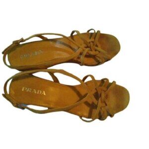 Prada Women's Golden Yellow Suede Cork Wedge Heels, 38 or size 7.5